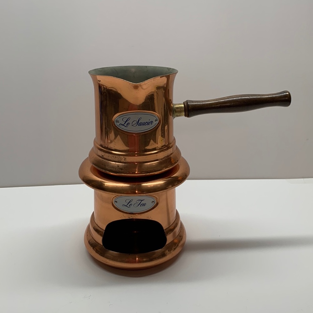 Vintage Copper Coffee Pot with Wooden Handle